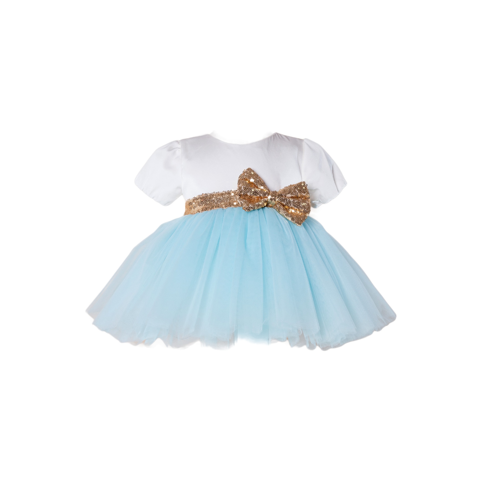 Rochita alba cu tulle aqua, fundita din paiete aurii, 6 luni