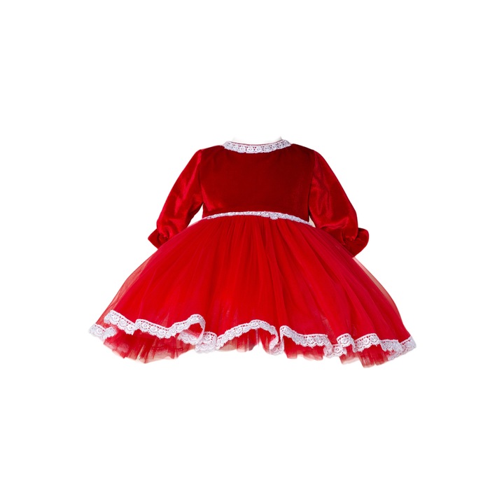Rochita rosie cu tulle rosu, catifea, 6 luni