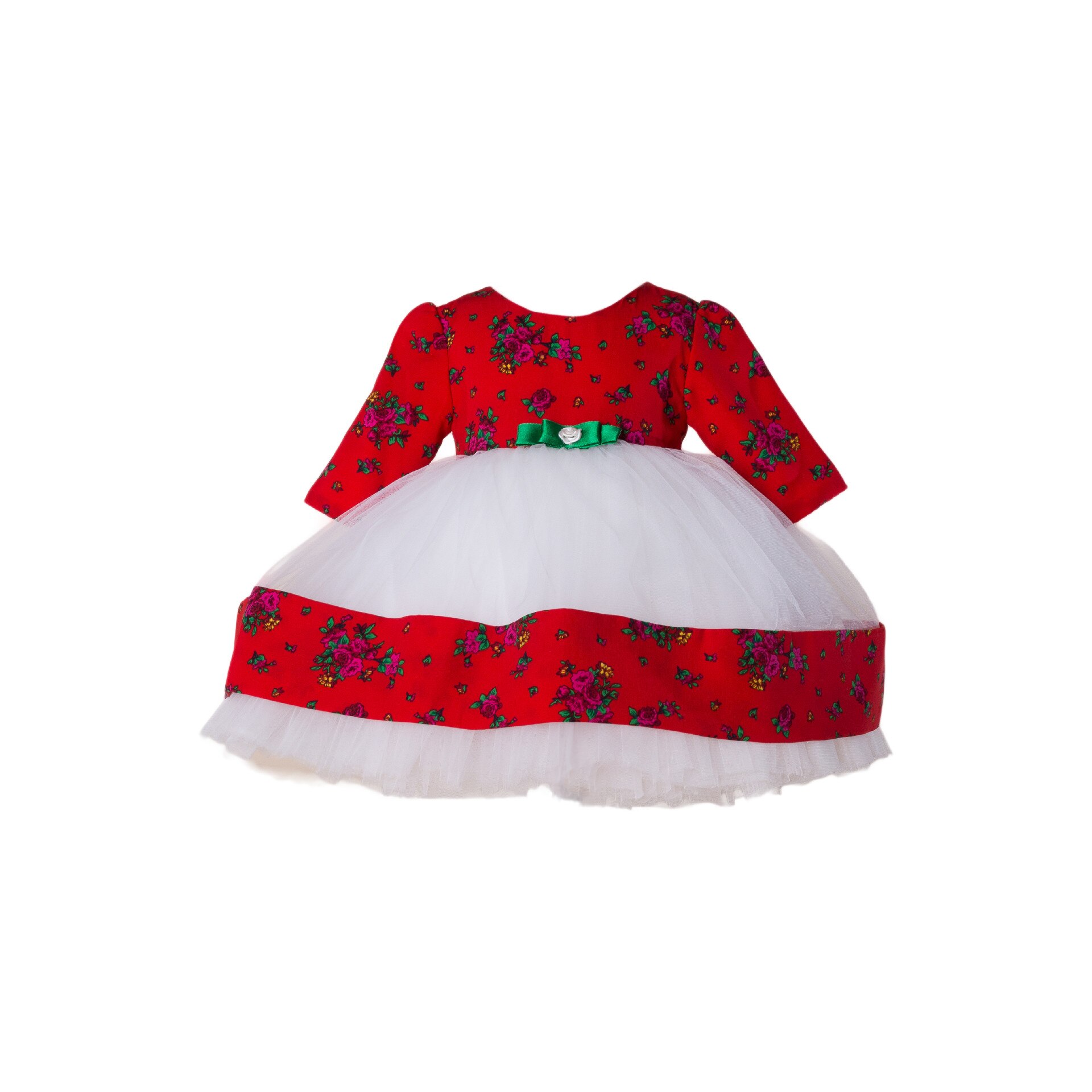 Rochita din bumbac, banda cu insertie de print rosu floral, 6 luni