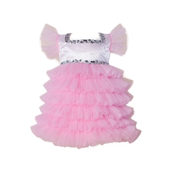 Rochita alba din tulle roz cu insertii argintii, 6 luni Rochita alba din tulle roz cu insertii argintii, 6 luni