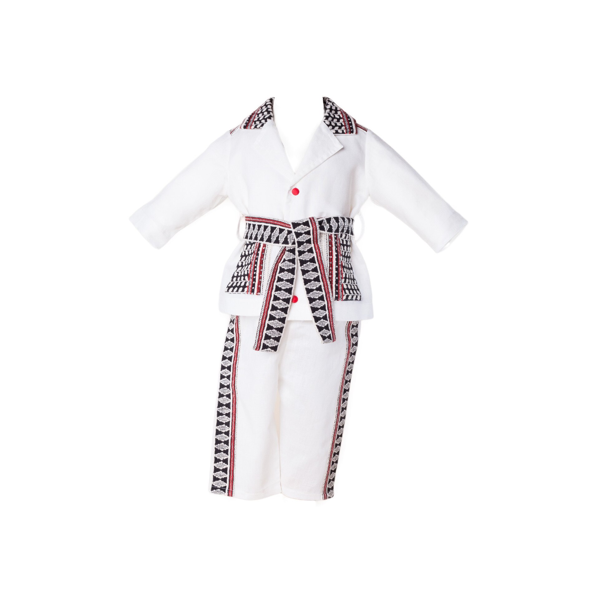 Costum baieti alb, cu accente de traditionale, 6 luni