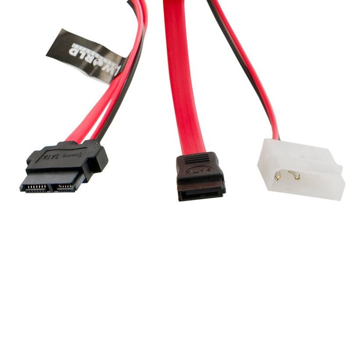 4World HDD Cable | SATA 3 | 13pin Slimline SATA (F) - 7pin SATA (F) & LP4 | 30cm