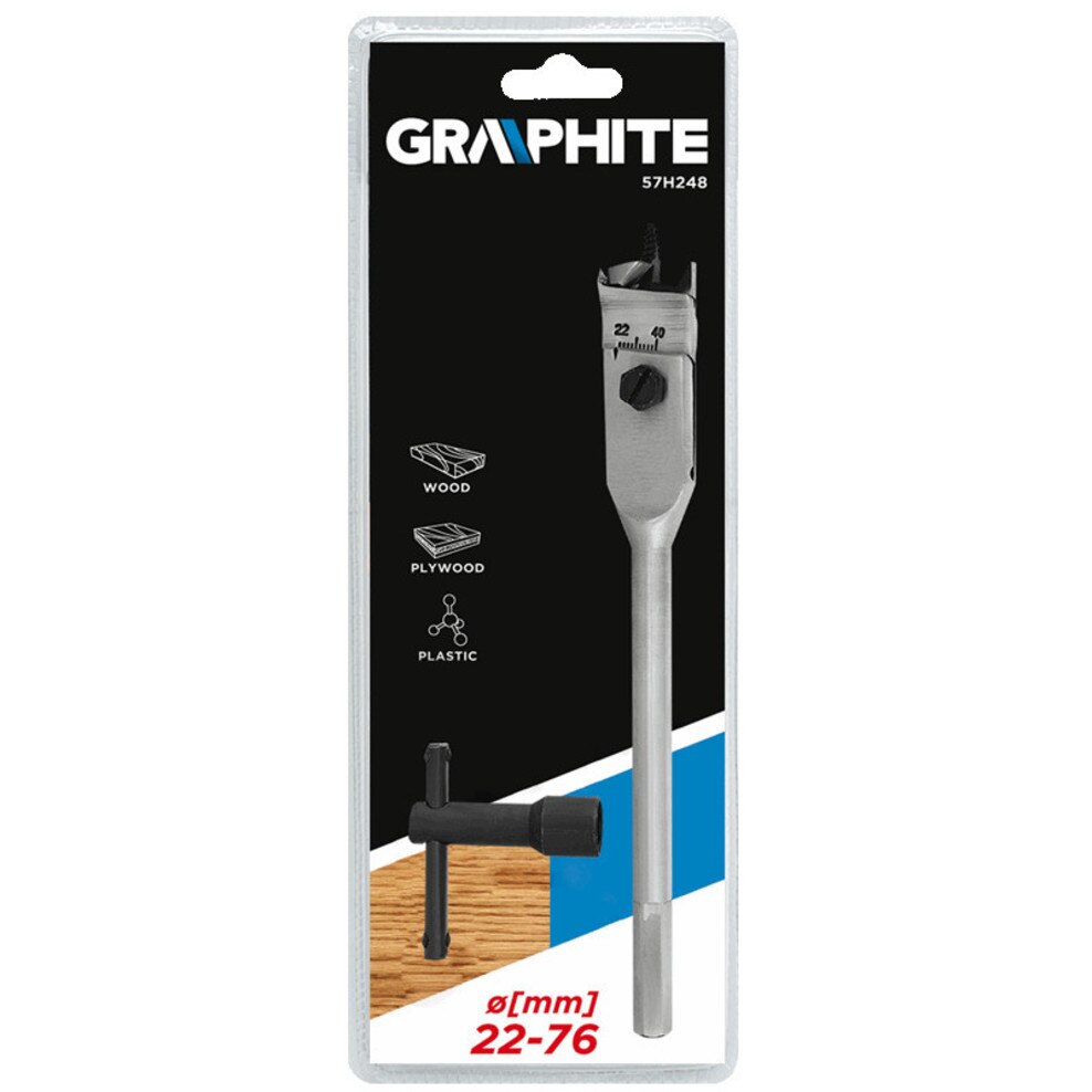 Burghiu plat pentru lemn, reglabil intre 22-76 mm, Graphite 57H248