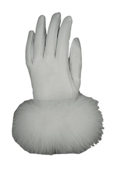 Manusi din Blana Naturala de Vulpe si Piele Naturala, Donna - Alb Manusi din Blana Naturala de Vulpe si Piele Naturala, Donna - Alb