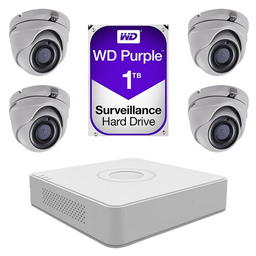 Sistem supraveghere video 4 camere 5MP interior/exterior Hikvision, 4K UltraHD + 1TB HDD