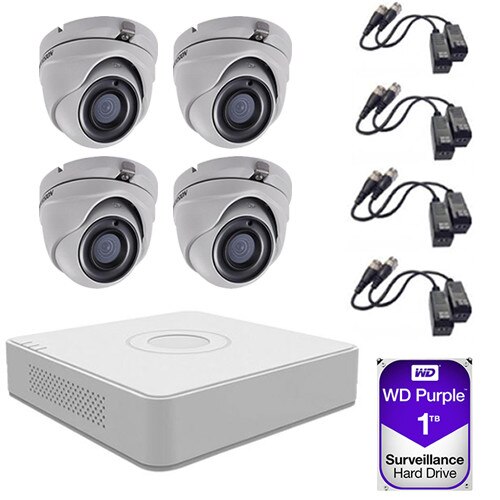 Sistem supraveghere video 4 camere 5MP interior/exterior Hikvision, 4K UltraHD + 1TB HDD + 8 mufe video