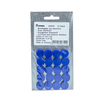 Magnet Ecobra Rotund rezistenta agatare 0.3 kg, 20Buc/Set, Albastru Magnet Ecobra Rotund rezistenta agatare 0.3 kg, 20Buc/Set, Albastru