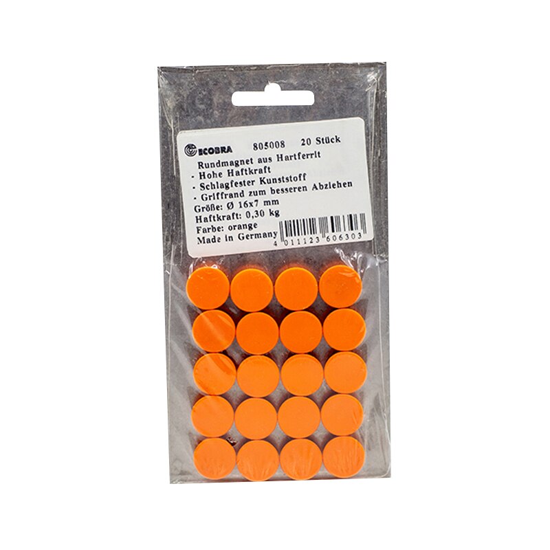 Magnet Ecobra Rotund rezistenta agatare0.3 kg, 20Buc/Set, Portocaliu