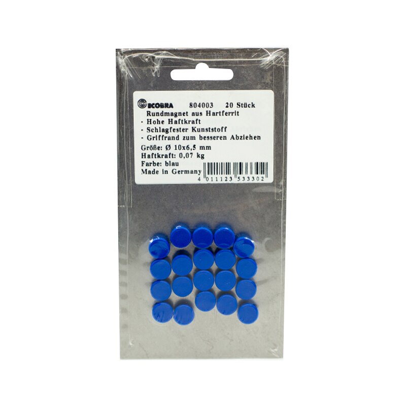 Magnet Ecobra Rotund rezistenta agatare 0.07 kg, 20Buc/Set, Albastru