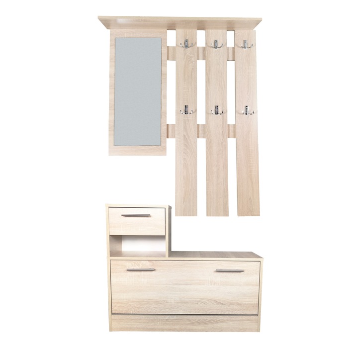 Set mobilier hol Filio, Unic Spot RO, stejar alb, 90x24x191 cm