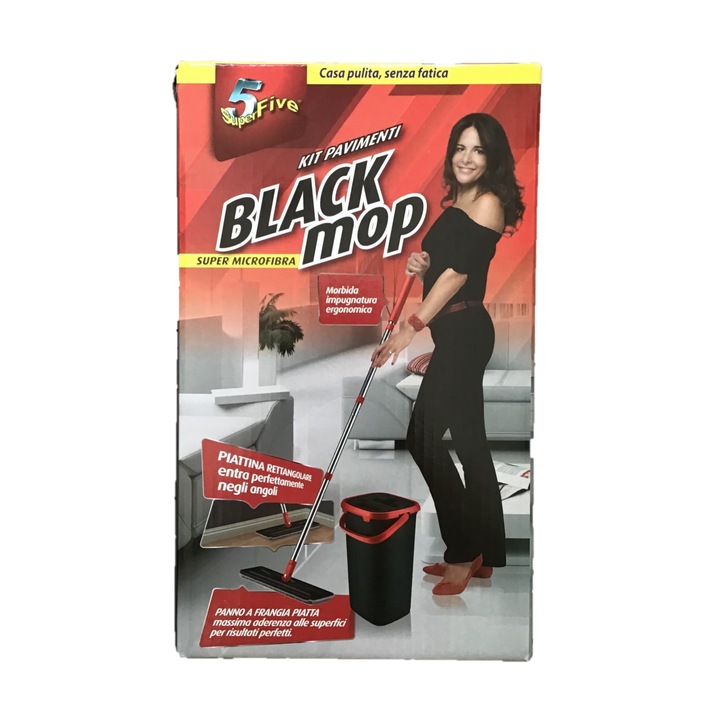 Black Mop Super Five моп за почистване на под със система за едновременно изплакване и подсушаване на мопа