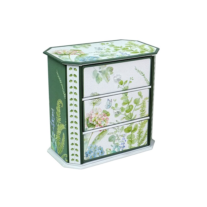 Ékszerdoboz 3 fiókkal, tavaszi virágmintával, 17 x 10 x 16,5 Boboshop