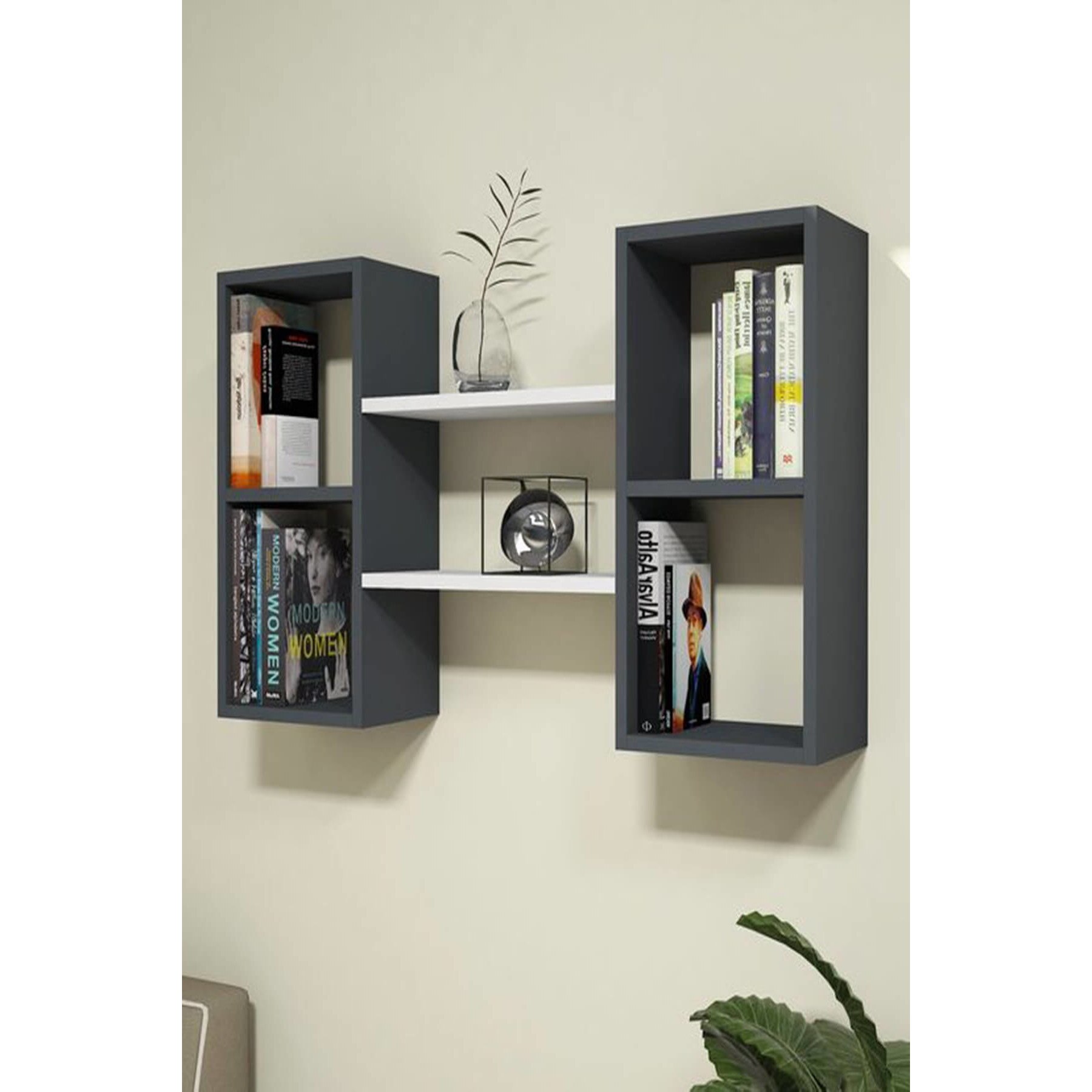 Raft de perete, Matilda Homs, gri antracit/alb, 60 x 105 x 20 cm, PAL