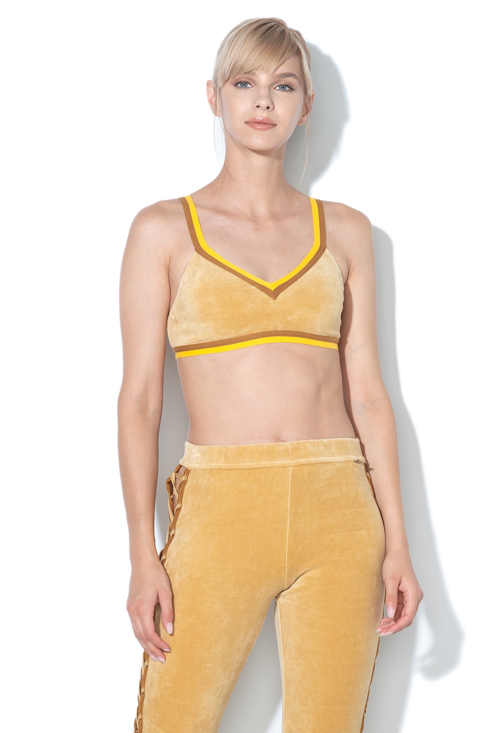 Puma, Sutien sport de catifea, pentru fitness Fenty x Puma, Galben