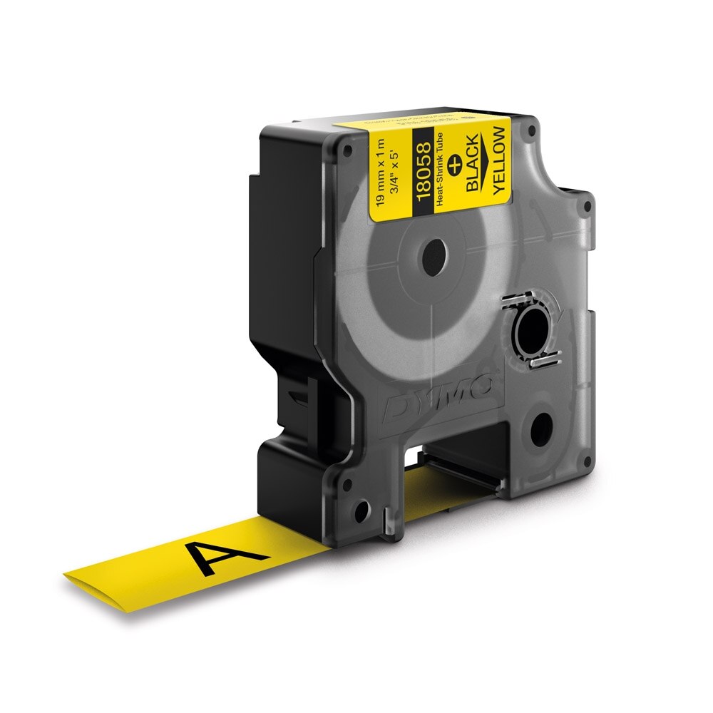 Etichete tub termocontractibil, DYMO 18058 ID1, 19mm x 1.5m, negru/galben