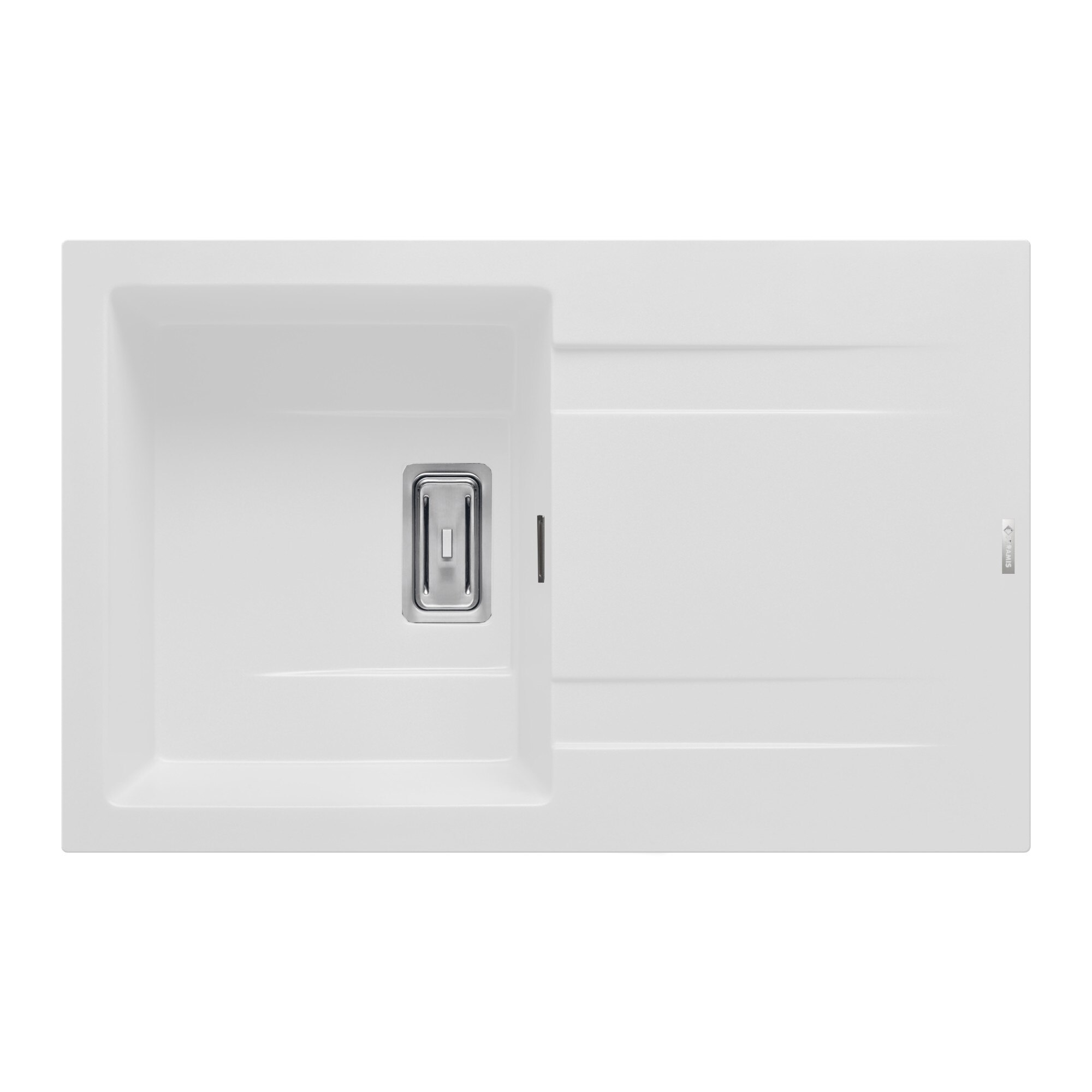 Chiuveta granit Pyramis KARTESIO 790x500, 1 cuva si 1 picurator, adancime 200mm, reversibila, valva dreptunghiulara, finisaj pyragranite snow