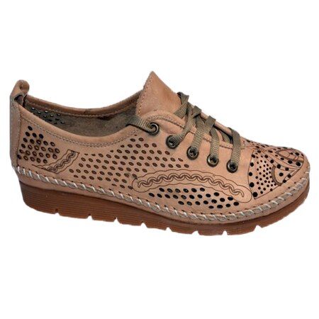 Pantofi cu talpa joasa cu siret,model de perforatii,D&J Exclussive, Maro