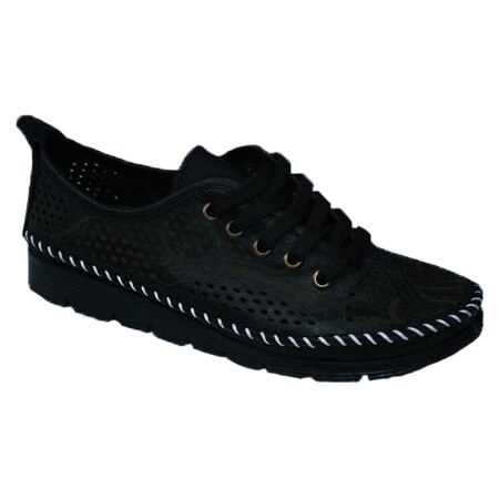 Pantofi cu talpa joasa cu siret,model cu perforatii,D&J Exclussive, Negru