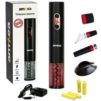Tirbuson electric amXea Glow Negru, reincarcabil, accesoriu taiat folie, aerator, dop pompa vid, dop sampanie, 4 acumulatori Tirbuson electric amXea Glow Negru, reincarcabil, accesoriu taiat folie, aerator, dop pompa vid, dop sampanie, 4 acumulatori