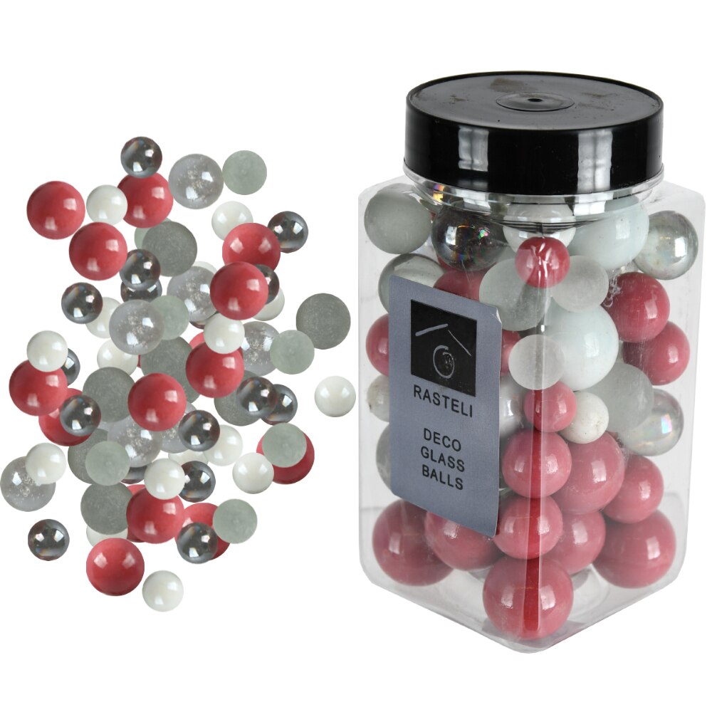 Sfere decorative de sticla, bile ornamentale, Rasteli, Ø 6-15 mm, 500 g, aspect lucios/mat, alb-roz, art. 3346