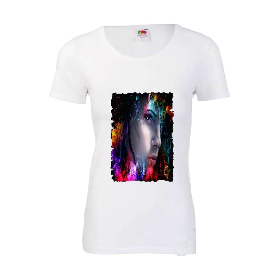 Tricou dama personalizat artistic face alb S