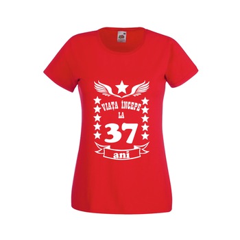 Tricou dama personalizat viata incepe la 37 ani rosu S Tricou dama personalizat viata incepe la 37 ani rosu S