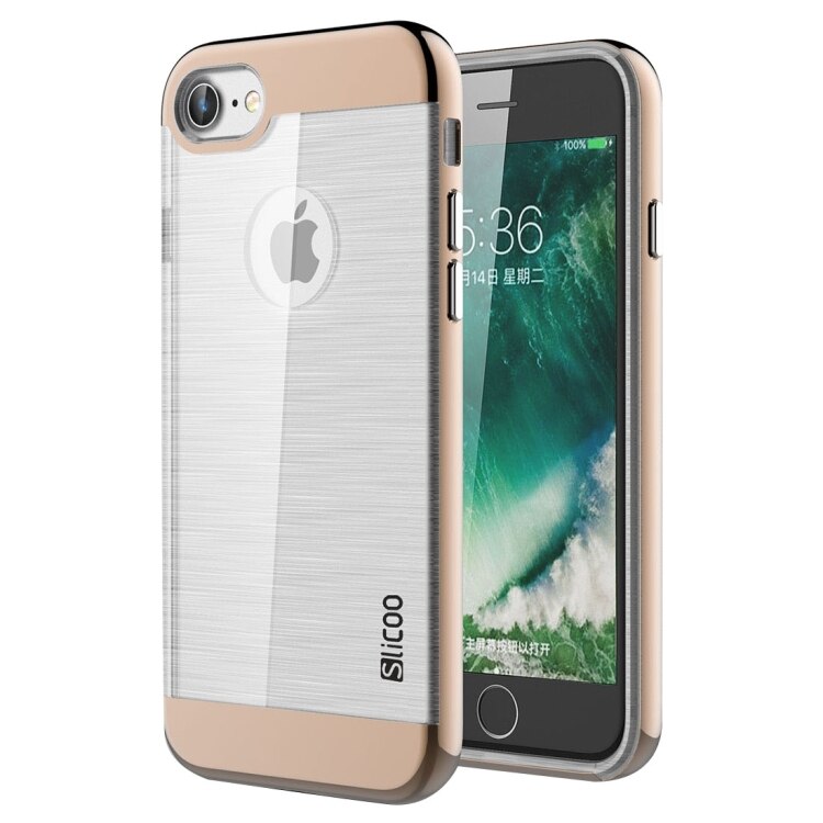 Husa din silicon cu rama metalica auriu/coffee, iPhone 7/8