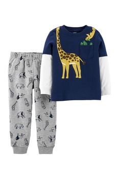 Carter's, Set de bluza si pantaloni, cu imprimeu grafic, Bleumarin inchis/Gri, 67-72 CM Carter's, Set de bluza si pantaloni, cu imprimeu grafic, Bleumarin inchis/Gri, 67-72 CM
