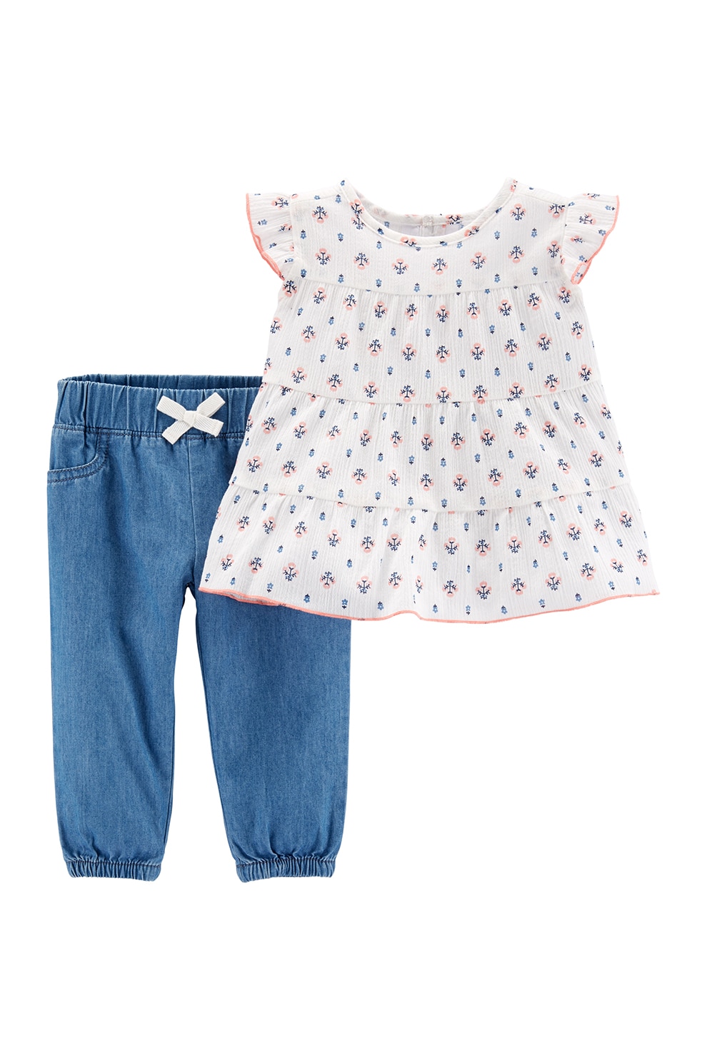 Carter's, Set de bluza cu imprimeu si pantaloni - 2 piese, Alb prafuit/Albastru, Alb prafuit/Albastru, 67-72 CM