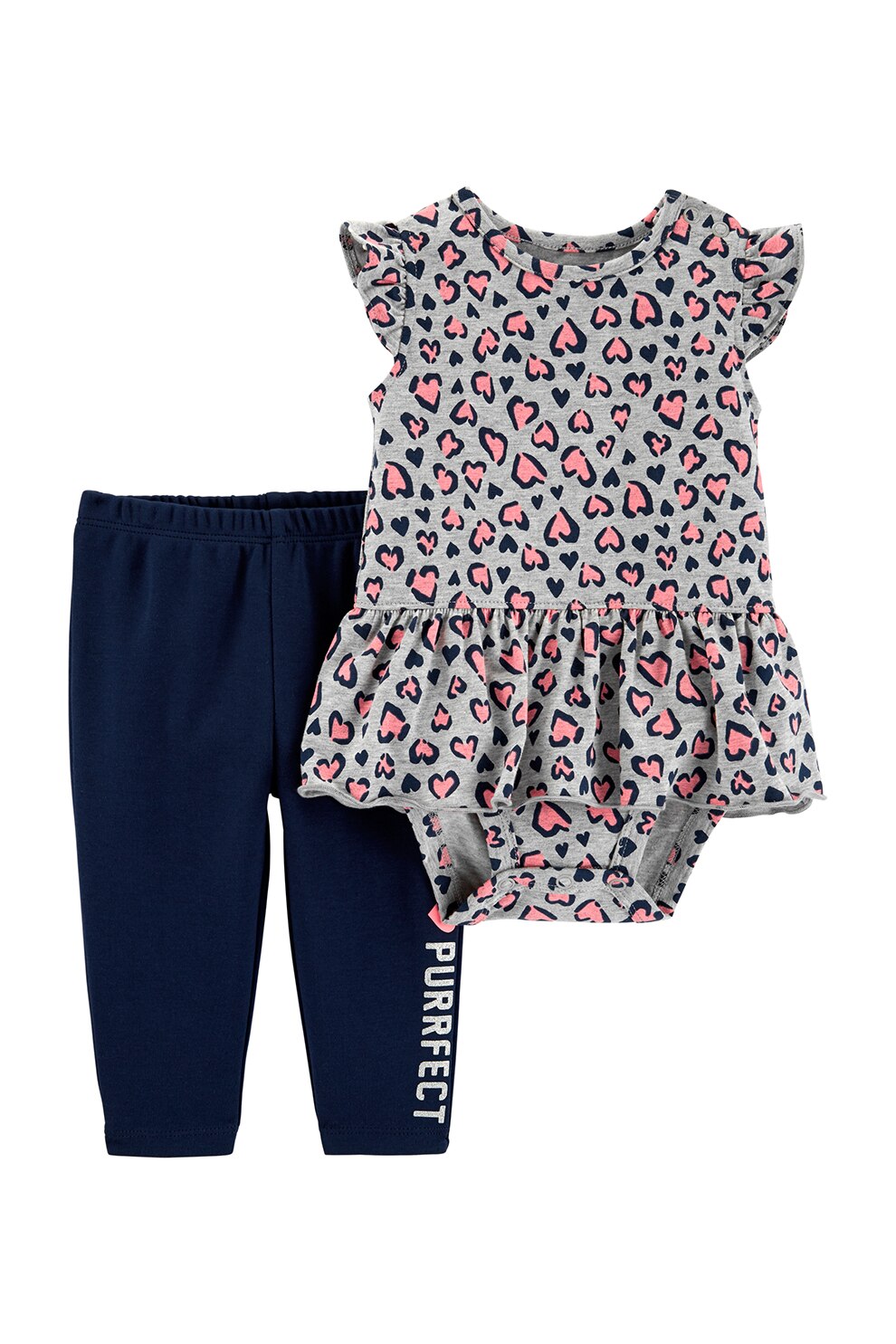 Carter's, Set de body cu imprimeu si colanti, Gri/Bleumarin inchis