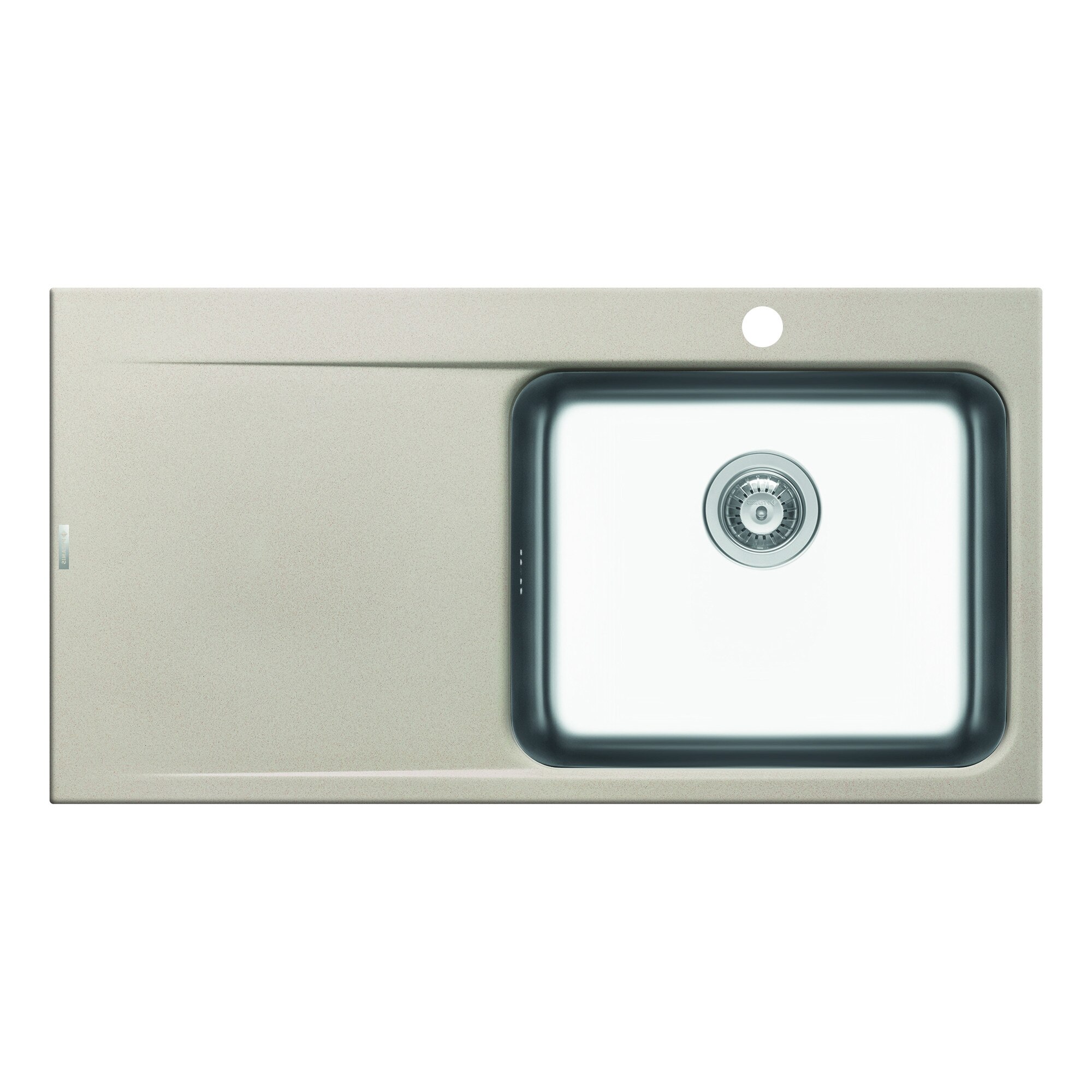 Chiuveta granit Pyramis PYRROS 1000x520mm, 1 cuva si 1 picurator, adancime 190mm, cuva dreapta, finisaj inox si pyragranite bej