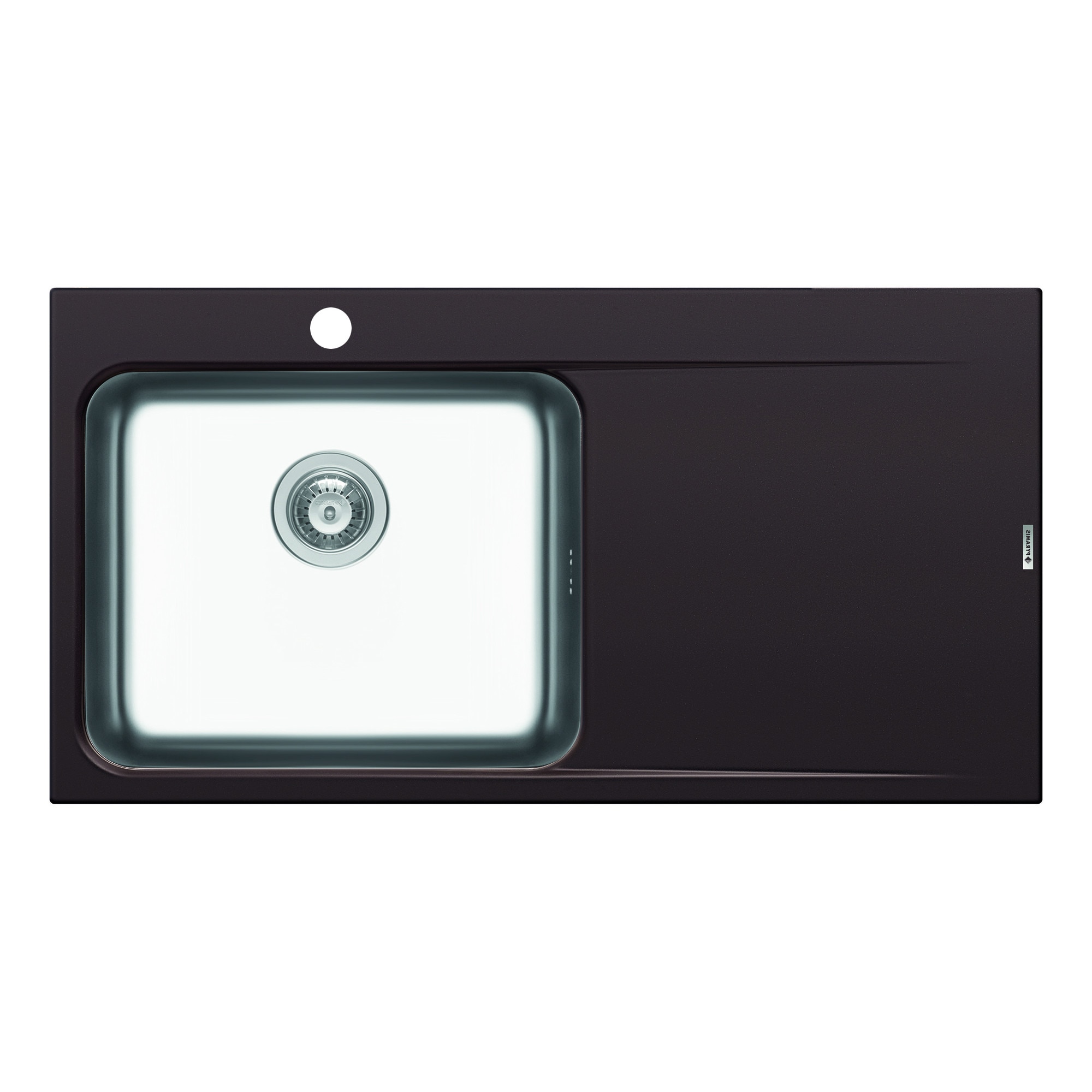 Chiuveta granit Pyramis PYRROS 1000x520mm, 1 cuva si 1 picurator, adancime 190mm, cuva stanga, finisaj inox si pyragranite chocolate