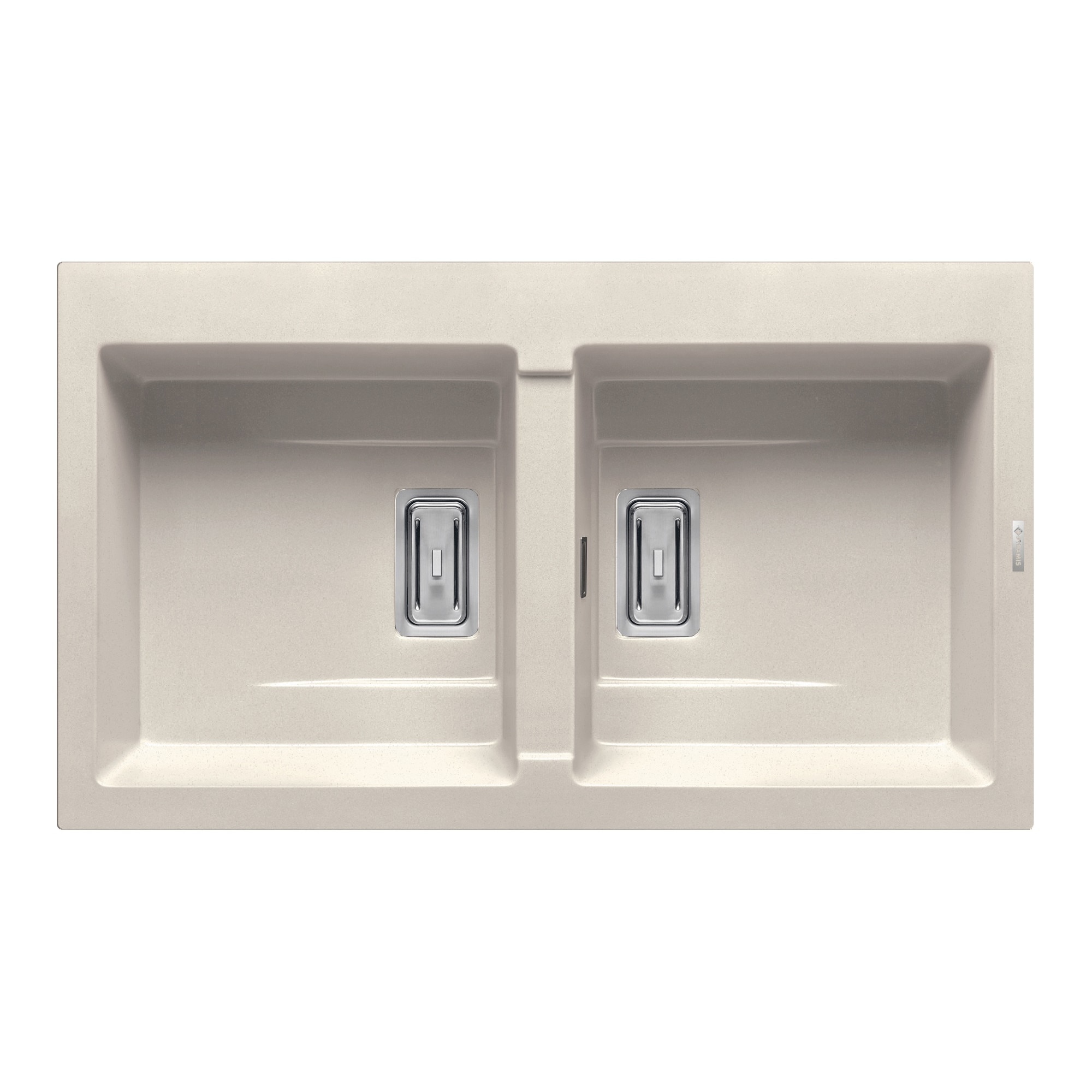 Chiuveta granit Pyramis KARTESIO Plus 860x500, 2 cuve egale, adancime 200mm, valva dreptunghiulara, finisaj pyragranite bej