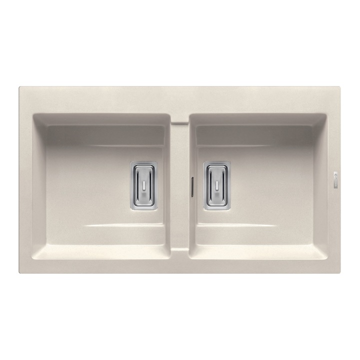 Chiuveta granit Pyramis KARTESIO Plus 860x500, 2 cuve egale, adancime 200mm, valva dreptunghiulara, finisaj pyragranite bej