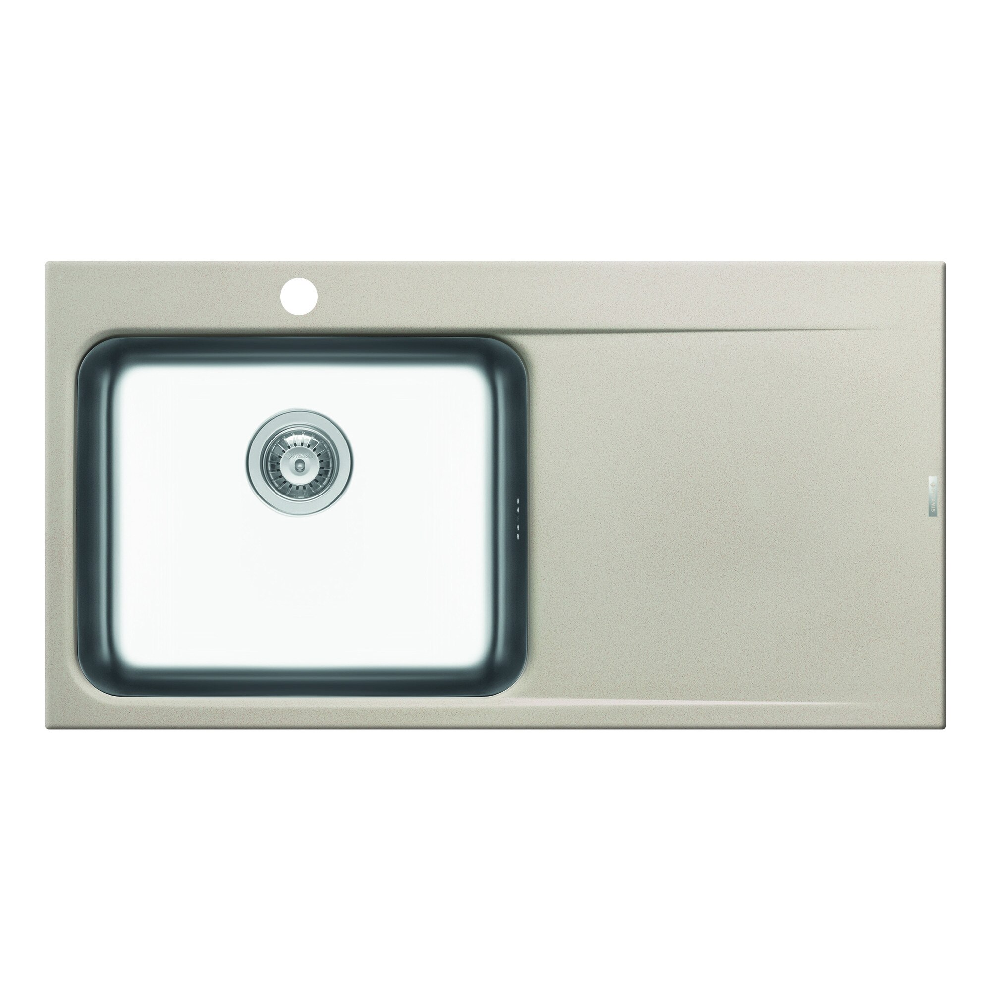 Chiuveta granit Pyramis PYRROS 1000x520mm, 1 cuva si 1 picurator, adancime 190mm, cuva stanga, finisaj inox si pyragranite bej