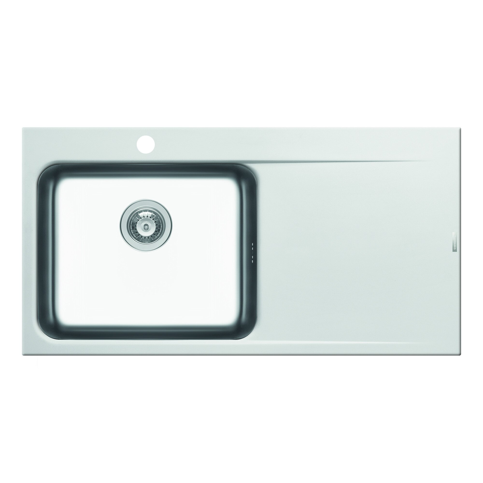 Chiuveta granit Pyramis PYRROS 1000x520mm, 1 cuva si 1 picurator, adancime 190mm, cuva stanga, finisaj inox si pyragranite snow