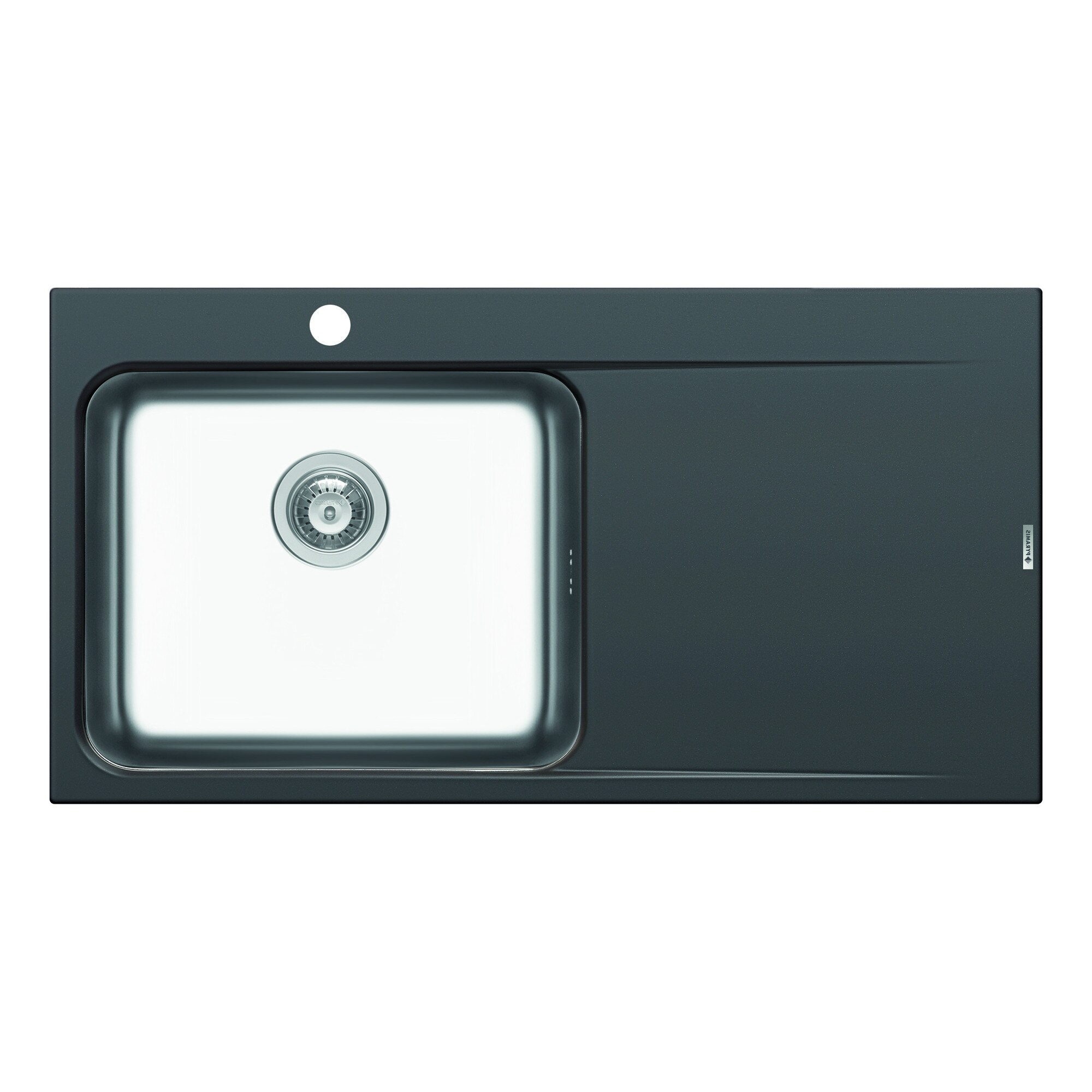 Chiuveta granit Pyramis PYRROS 1000x520mm, 1 cuva si 1 picurator, adancime 190mm, cuva stanga, finisaj inox si pyragranite gri