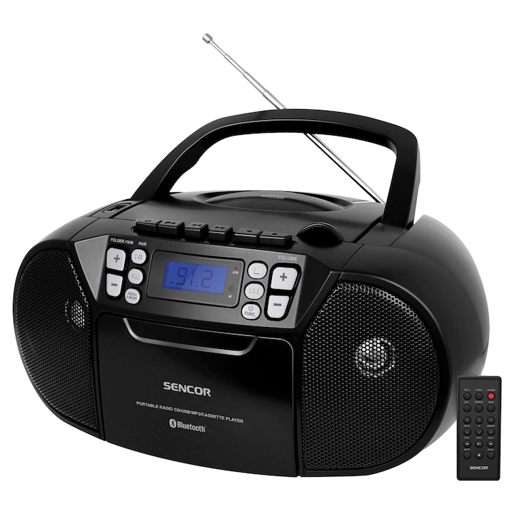Sencor SPT 3907 B hordozható CD-s rádió, Bluetooth, MP3, USB/AUX, Fekete
