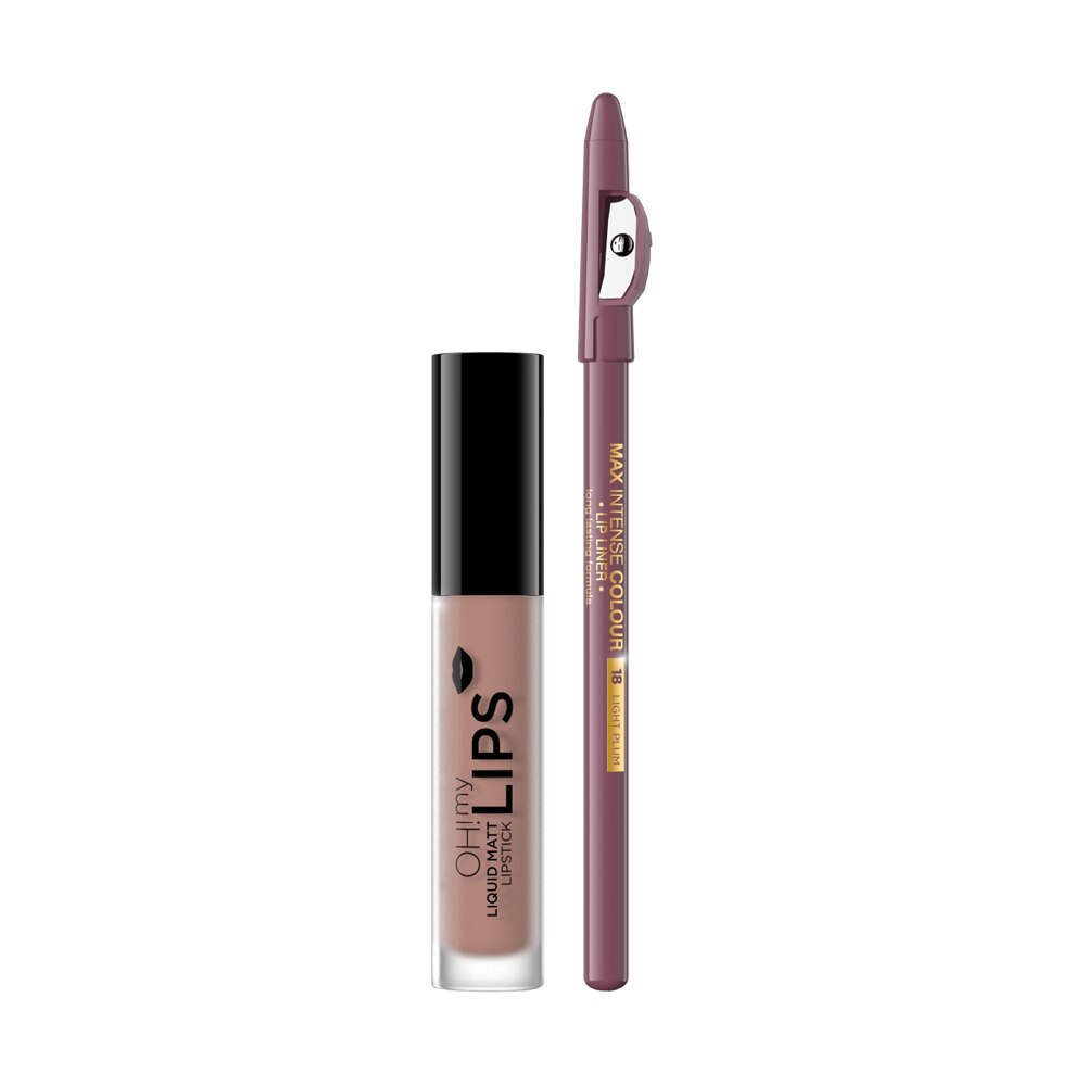 Set Luciu Mat Buze + Contur Buze, Eveline Cosmetics, 08 Lovely Rose