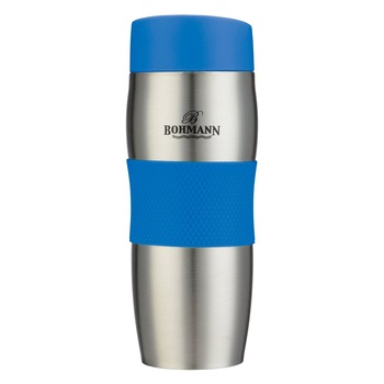 Termos din inox Bohmann, 375 ml, corp inox cu silicon albastru pentru protectia mainilor Termos din inox Bohmann, 375 ml, corp inox cu silicon albastru pentru protectia mainilor