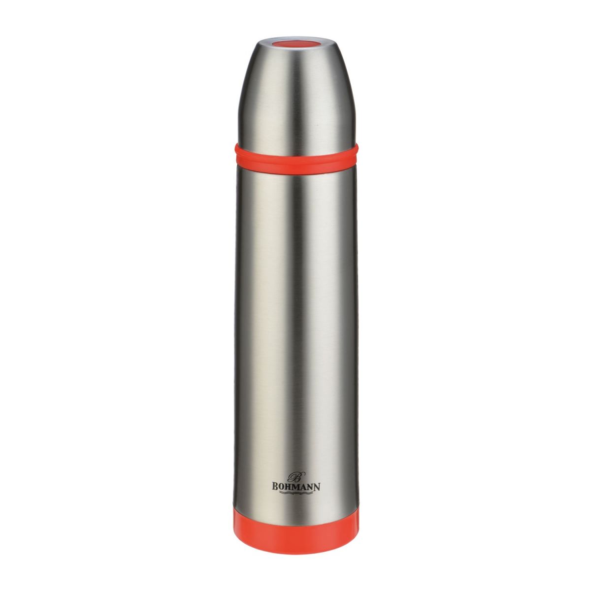 Termos din inox Bohmann, 800 ml, capac tip cana, silicon rosu