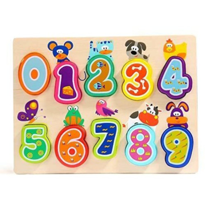 Puzzle din lemn - Numere si animalute