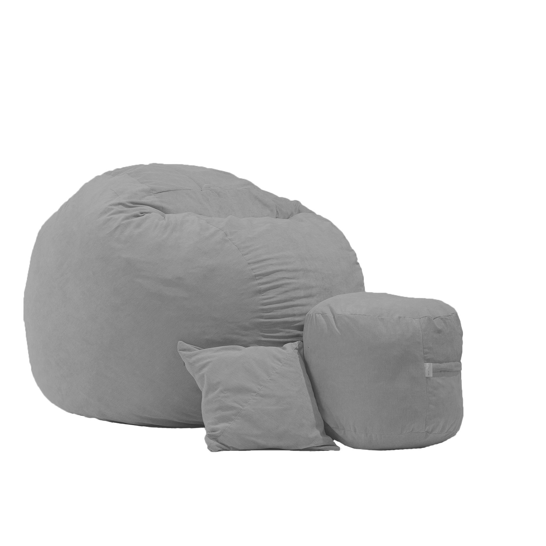 Fotoliu Pufrelax King Size + Otoman + Perna decorativa - Grey (Gama Premium) umplut cu fulgi de burete memory mix®