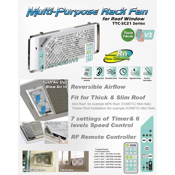 Ventilator lucarna rulota, TITAN, 12 V DC 140 mm, controller wireless, pentru RV/Motorhome, model TTC-SC21/V3 Ventilator lucarna rulota, TITAN, 12 V DC 140 mm, controller wireless, pentru RV/Motorhome, model TTC-SC21/V3