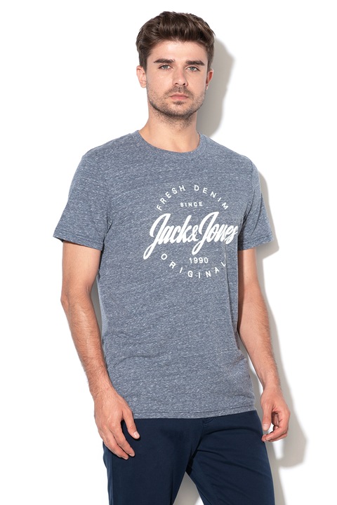 Jack & Jones, Тениска Kemble с лого, Бледосин, XL