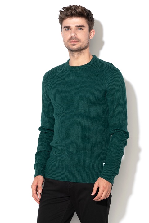 Jack & Jones, Пуловер Pannel с овално деколте, Зелен, XL