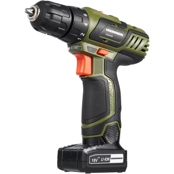 Masina de gaurit si insurubat (bormasina) pe acumulator Heinner VMGA006, 18 V, 1400 RPM, 35 Nm, 18+1 trepte torsiune, 10 mm mandrina, acumulator, incarcator Masina de gaurit si insurubat (bormasina) pe acumulator Heinner VMGA006, 18 V, 1400 RPM, 35 Nm, 18+1 trepte torsiune, 10 mm mandrina, acumulator, incarcator