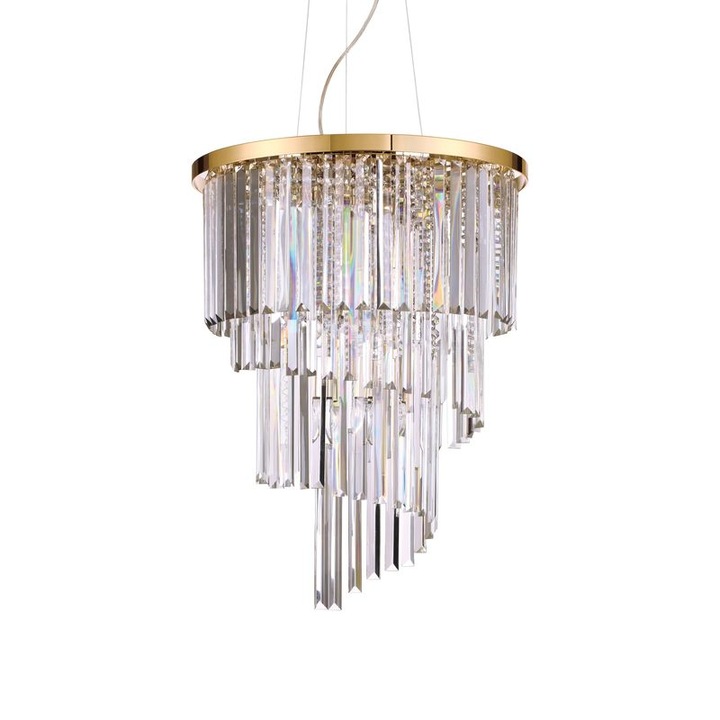 Carlton SP12 csillár, IDEAL LUX, fém, kristály, arany