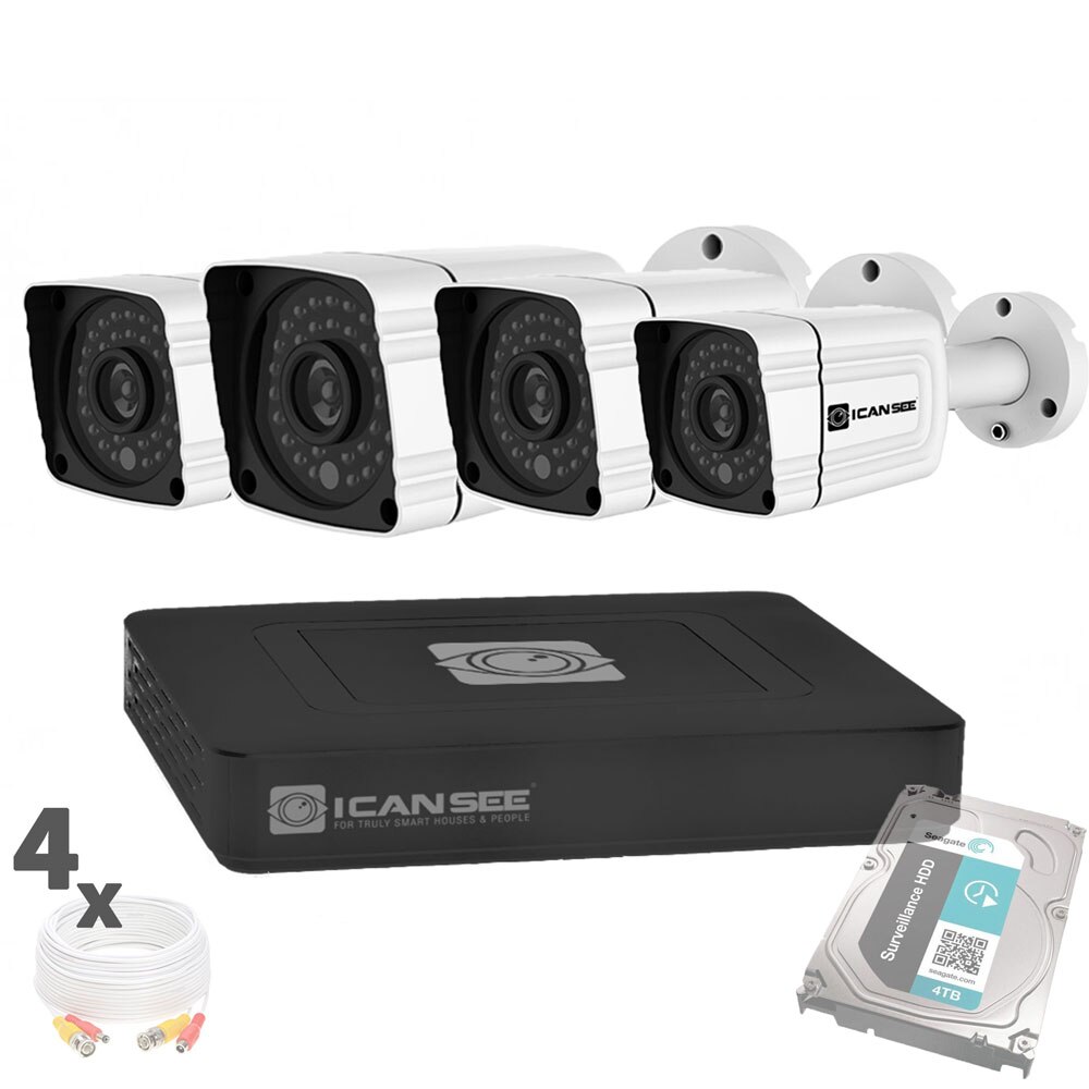 Kit supraveghere video complet ICansee 4 camere exterior FullHD COLOR 30 m Night Vision - vizionare live telefon mobil + DVR