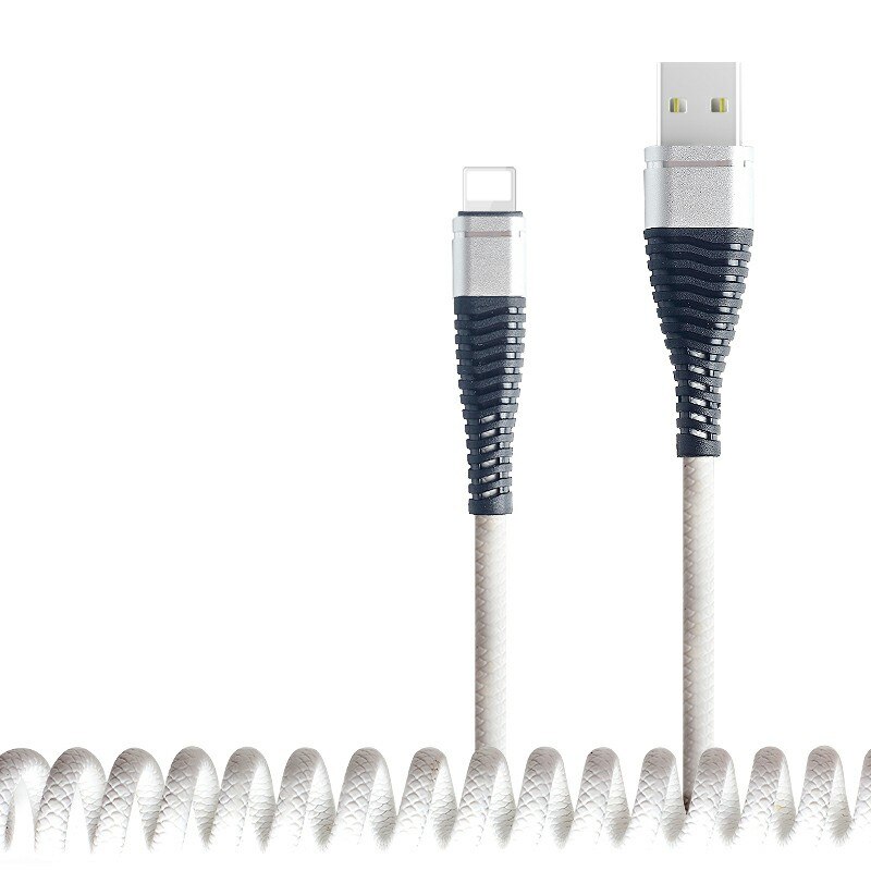 Cablu de incarcare/transfer date spiralat Lightning high quality pentru iPhone, iPod, iPad, lungime 1.2 metri, Alb